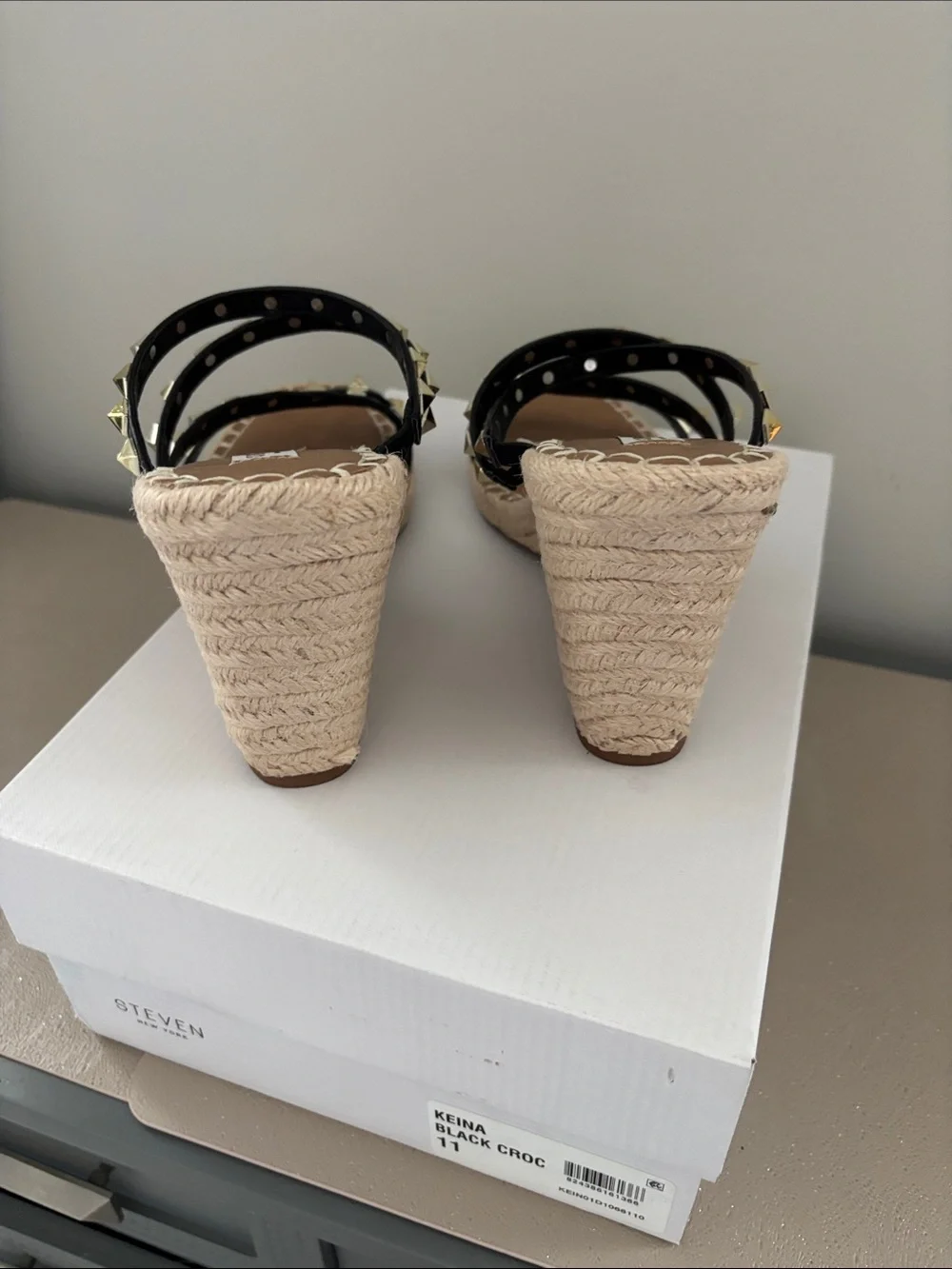 Steven By Steve Madden Black Studded Espadrille Wedge Sandals